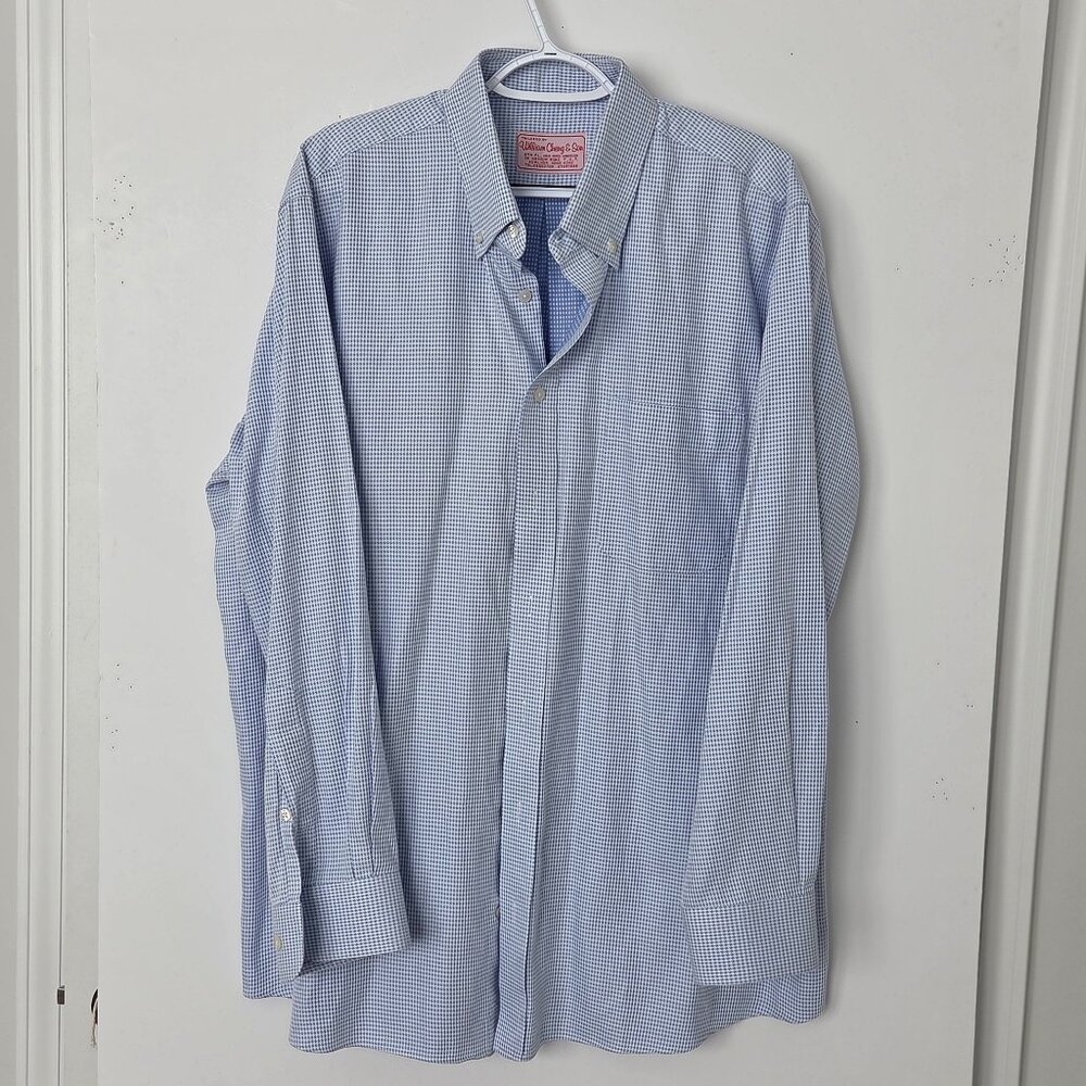 William Cheng And Son Bespoke Blue Contemporary Premium Micro-check shirt Men XL